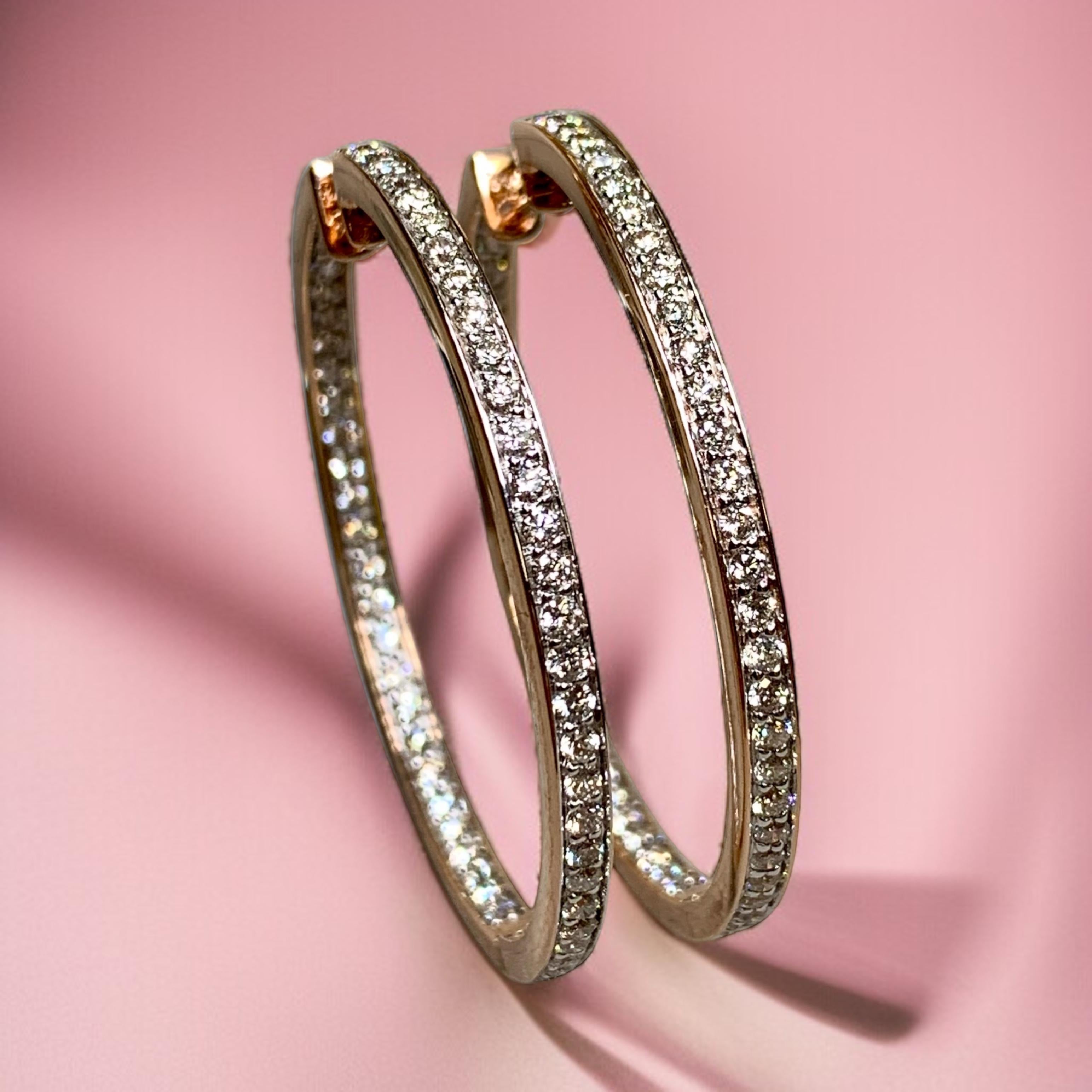 Estate Boucles d'oreilles en or rose 14K avec diamants à l'intérieur et à l'extérieur Excellent état - En vente à Winter Springs, FL
