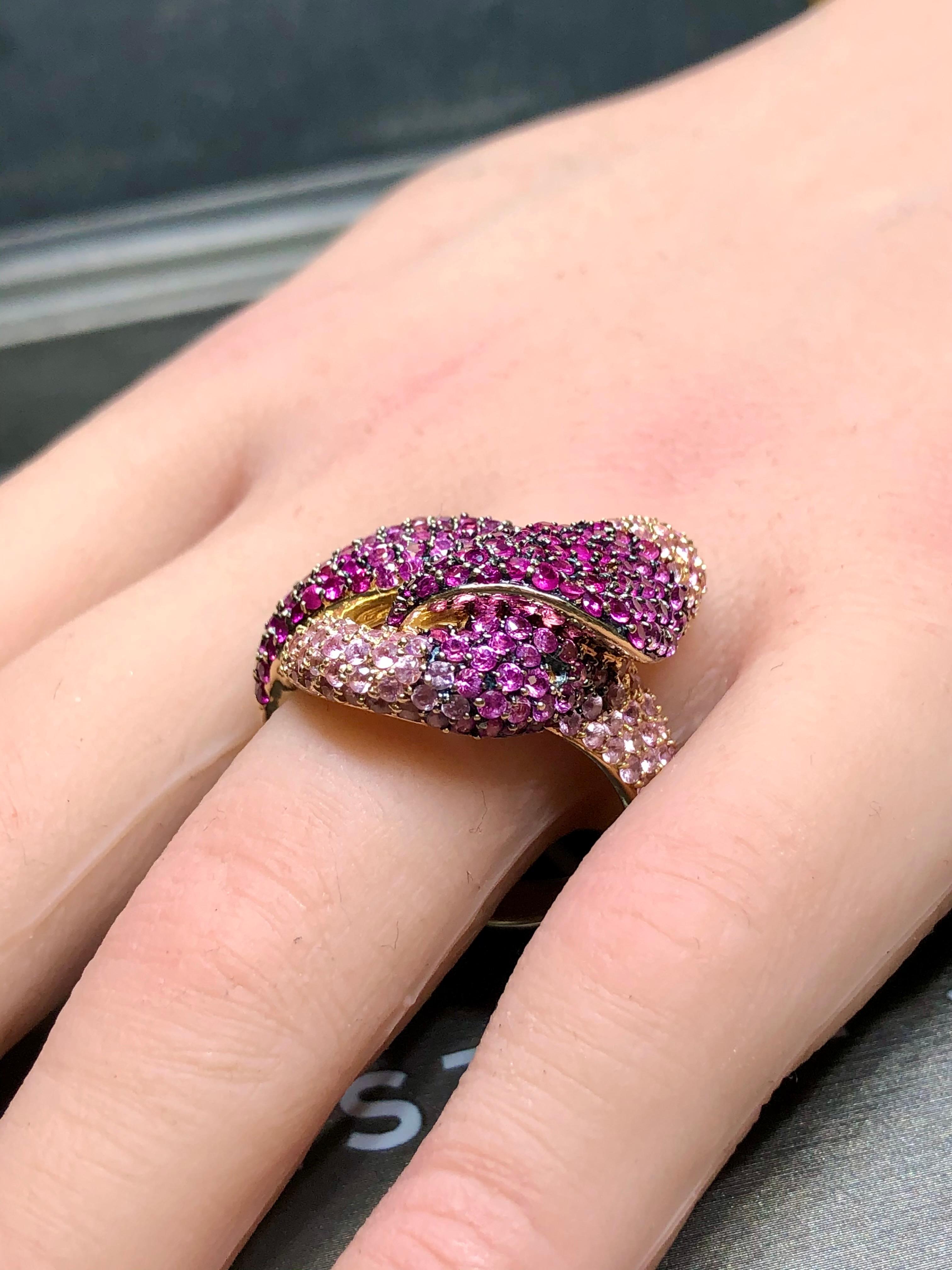 Estate 14K Rose Gold EFFY Pink Sapphire Large Twist Knot Cocktail Ring 8cttw For Sale 4