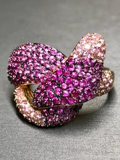 Estate 14K Rose Gold EFFY Pink Sapphire Large Twist Knot Cocktail Ring 8cttw