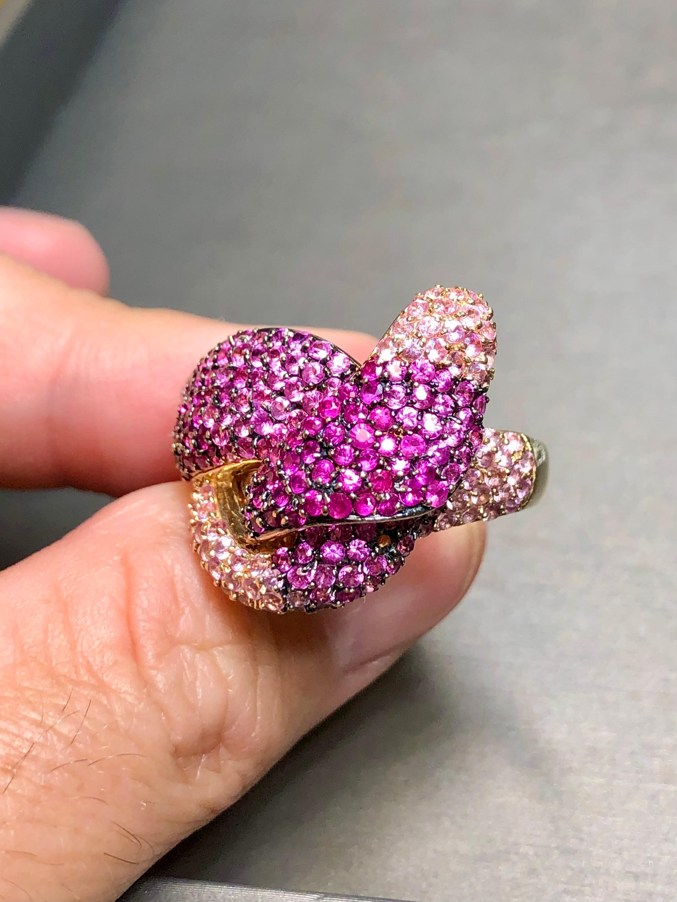 Estate 14K Rose Gold EFFY Pink Sapphire Large Twist Knot Cocktail Ring 8cttw In Good Condition For Sale In Winter Springs, FL