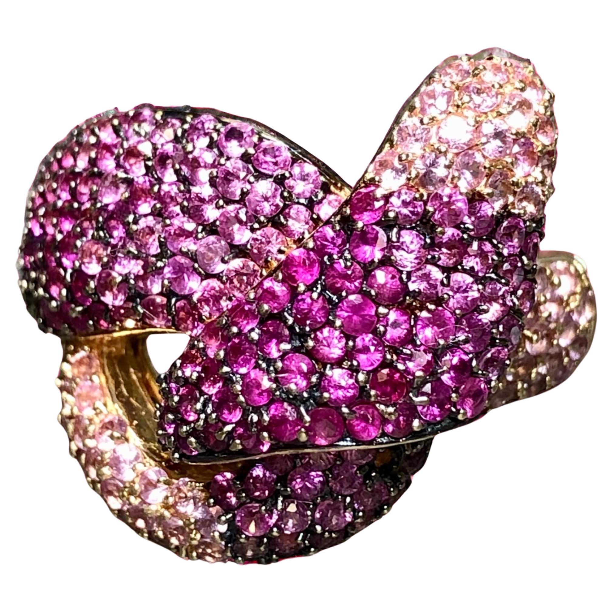 Estate 14K Rose Gold EFFY Pink Sapphire Large Twist Knot Cocktail Ring 8cttw For Sale