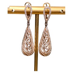 Estate 14K Rose Gold Openwork Diamond Teardrop Dangle Earrings 3.20cttw 
