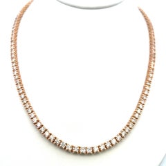 Estate 14K Rose Gold Tennis Necklace with 20 Carat Round H VS Diamonds