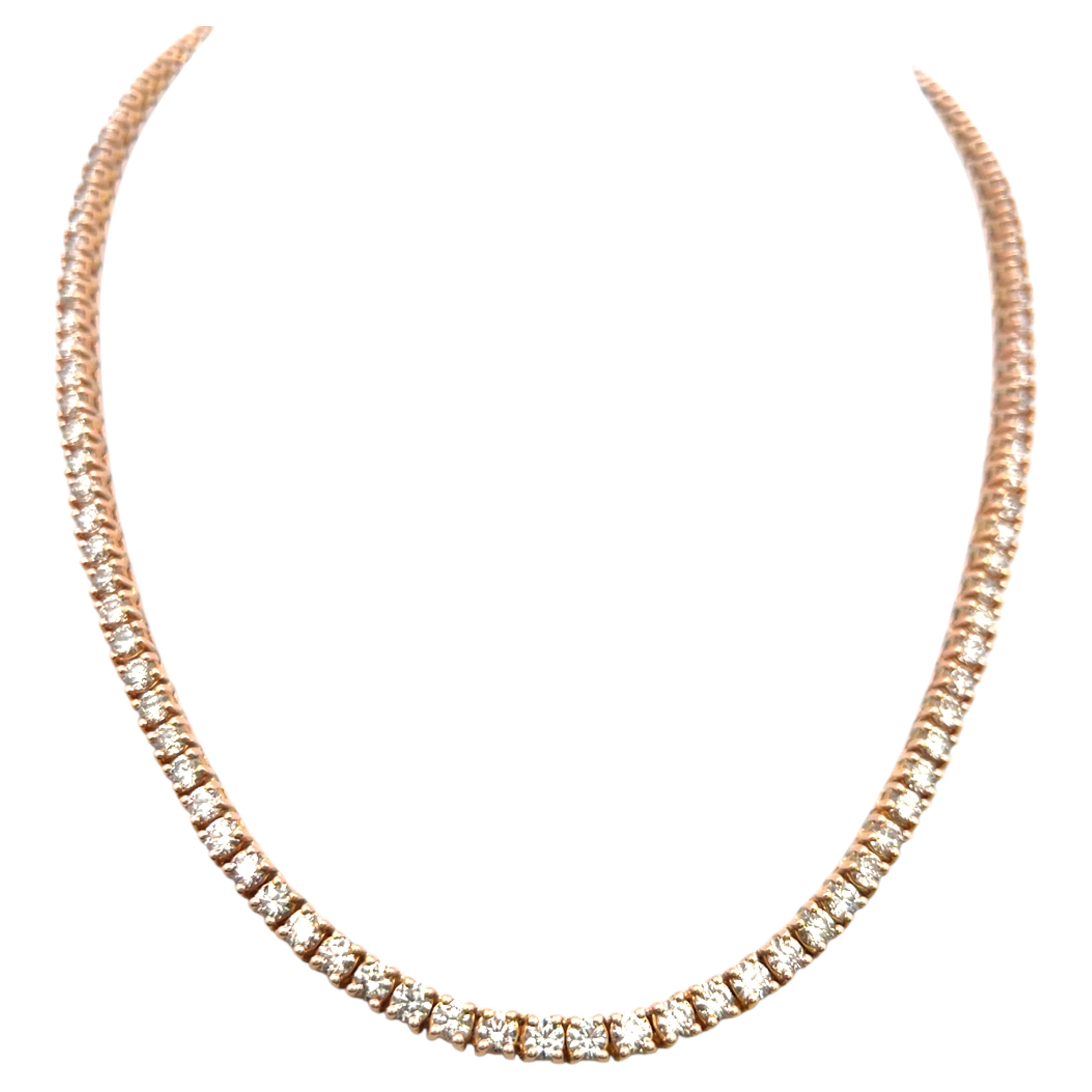 Tennis-Halskette aus 14-karätigem Roségold aus dem Nachlass mit runden H-VS-Diamanten à 20 Karat im Angebot