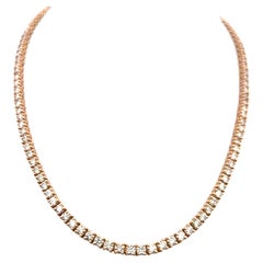 Estate 14K Rose Gold Tennis Necklace with 20 Carat Round H VS Diamonds