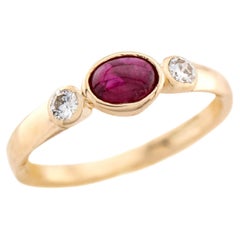 Vintage Estate 14k Ruby and Diamond 3-stone Ring
