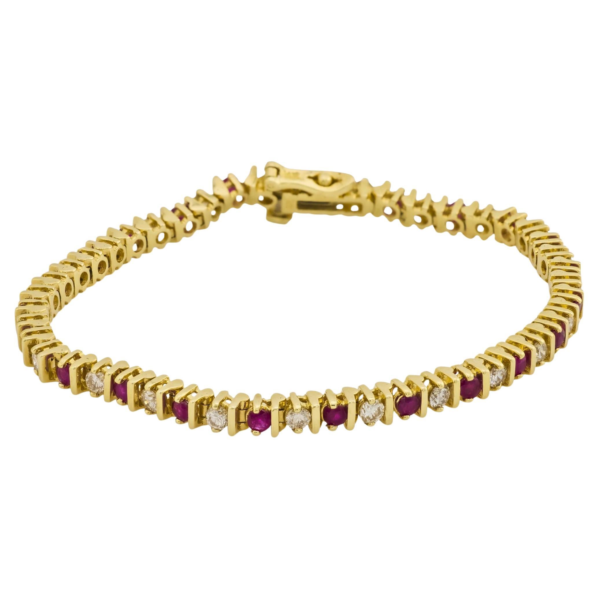 Estate 14k Rubí y Diamantes Pulsera de Tenis
