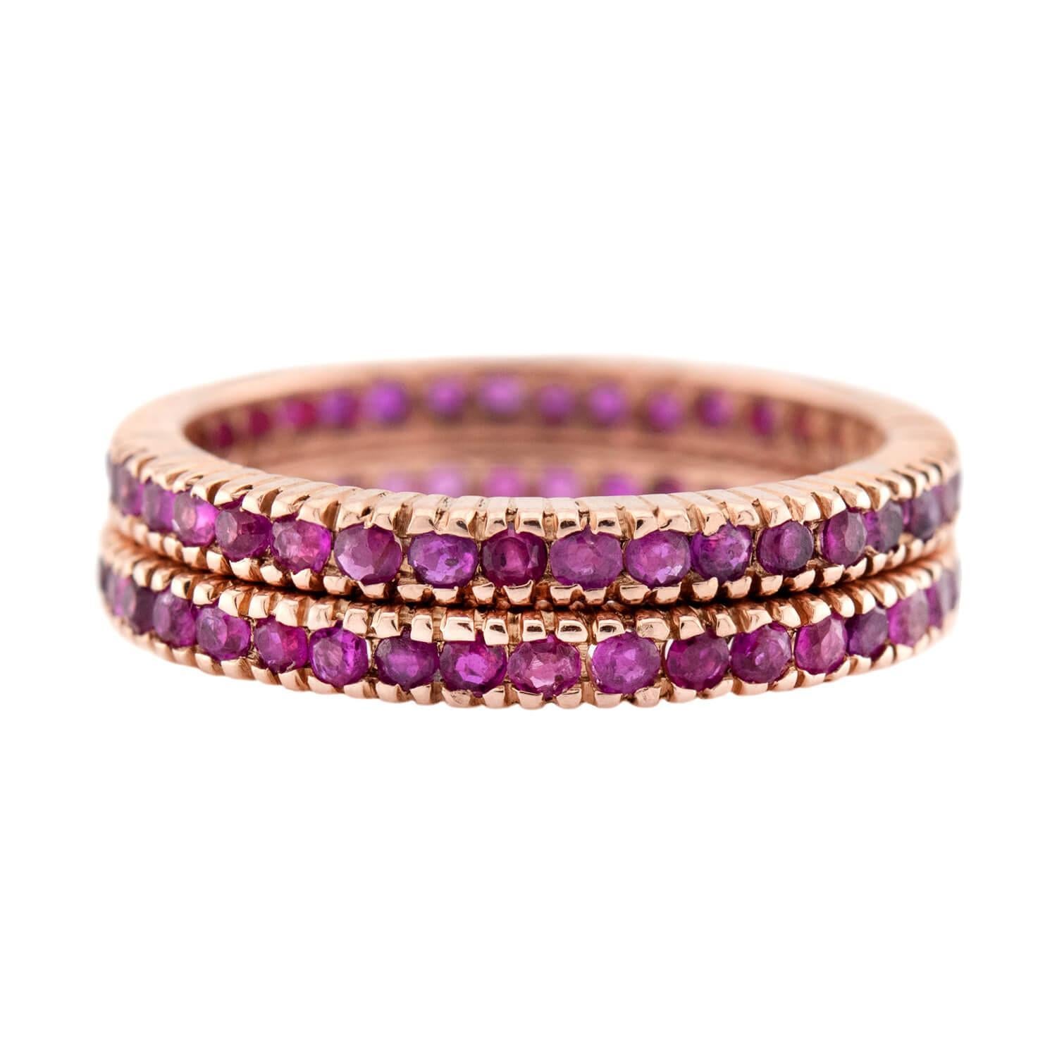 Moderno Fede 14k Ruby Eternity Band Set in vendita