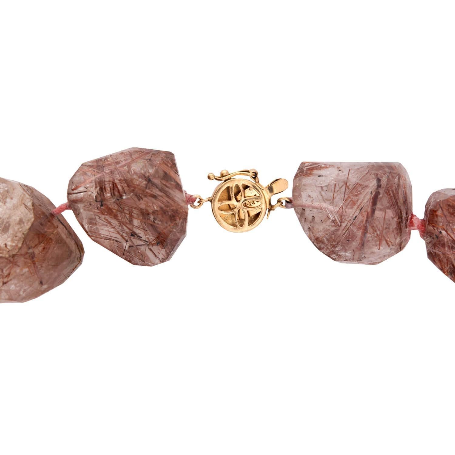 Non taillé Estate 14k Rutilated Quartz Necklace en vente