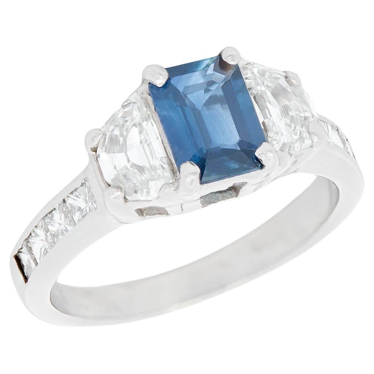 Estate 14k Sapphire and Diamond Engagement Ring For Sale