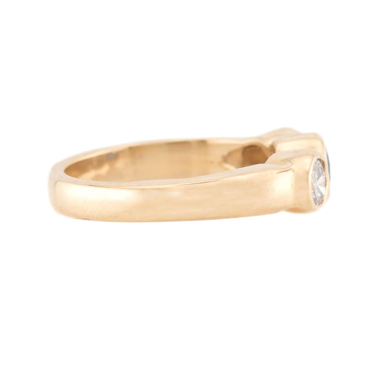 Modern Estate 14k Sapphire and Diamond Three Stone Ring For Sale