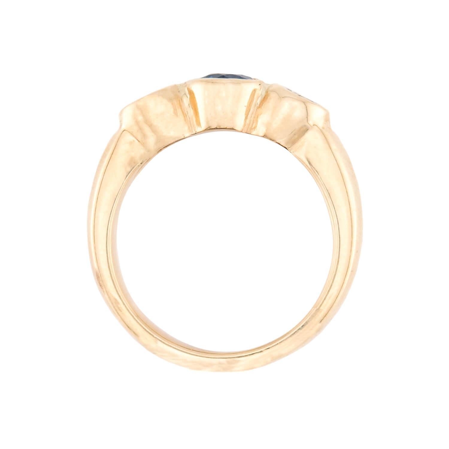 Round Cut Estate 14k Sapphire and Diamond Three Stone Ring For Sale