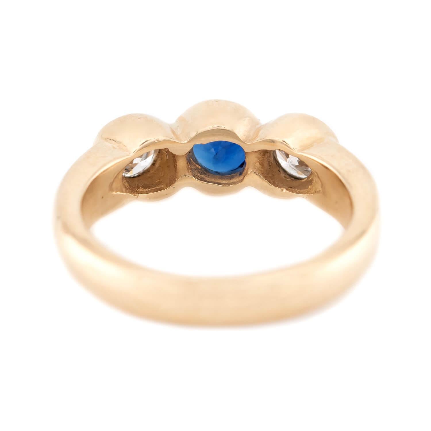 Estate 14k Sapphire and Diamond Three Stone Ring In Good Condition For Sale In Narberth, PA