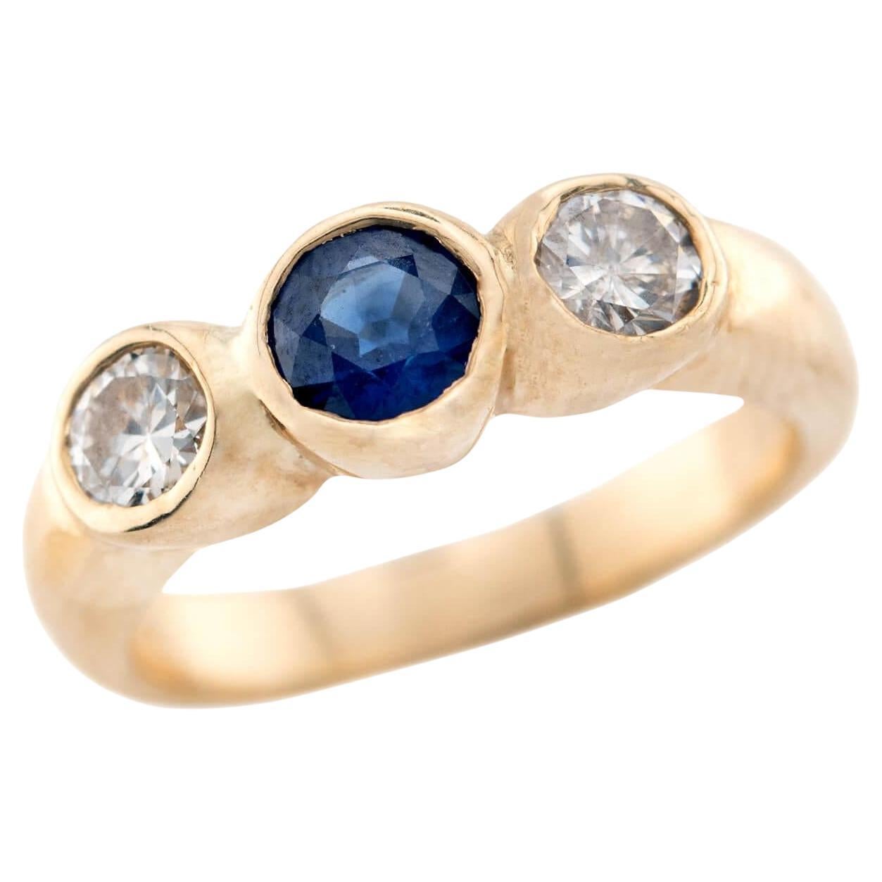 Estate 14k Sapphire and Diamond Three Stone Ring