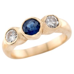 Estate 14k Sapphire and Diamond Three Stone Ring