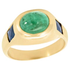 Estate 14k Sapphire and Emerald Cabochon Flush Mount Ring