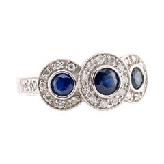 Estate 14K Sapphire & Diamond 3 Stone Ring