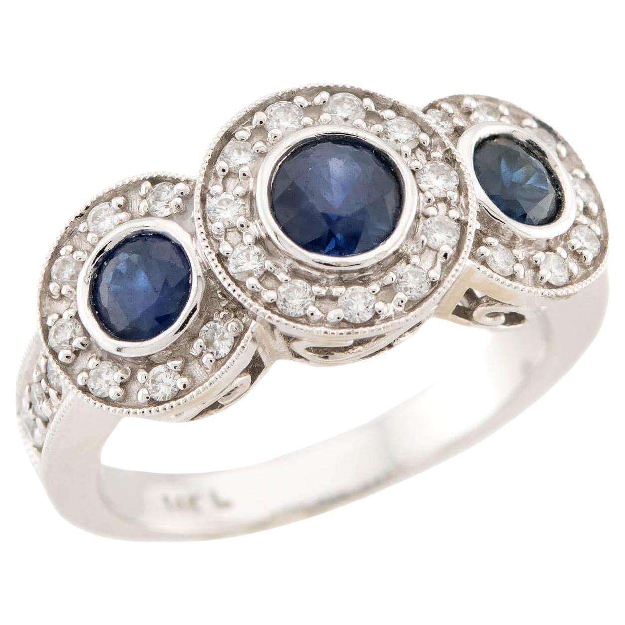 Estate 14K Sapphire & Diamond 3 Stone Ring en vente