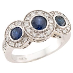 Estate 14K Sapphire & Diamond 3 Stone Ring