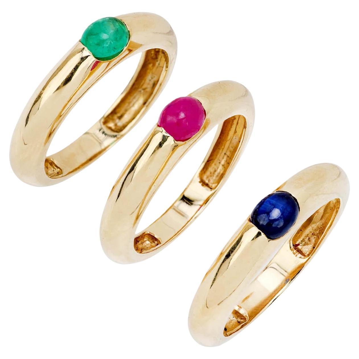 Estate 14k Sapphire, Ruby, & Emerald Three Band Set