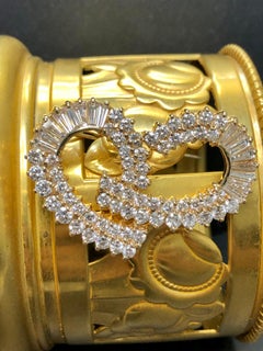 Estate 14k Swirl Ribbon Baguette Round Diamond Brooch Pin 6.40cttw G Vs1