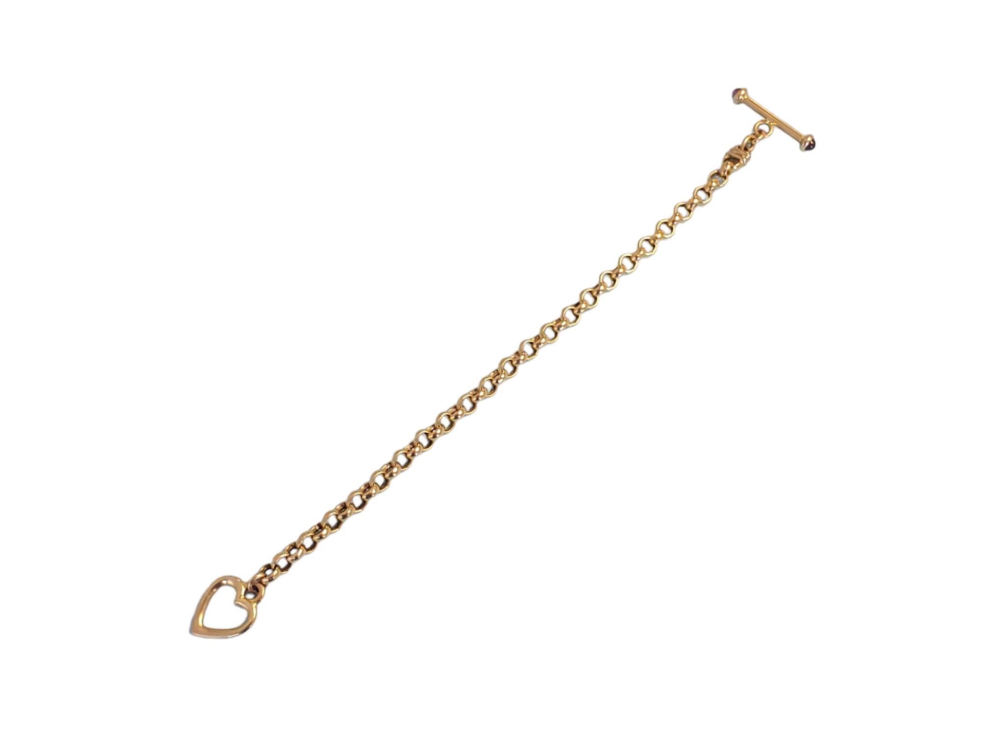 Modern Estate 14k Toggle Bracelet Yellow Gold Link Chain with Heart Lock For Sale