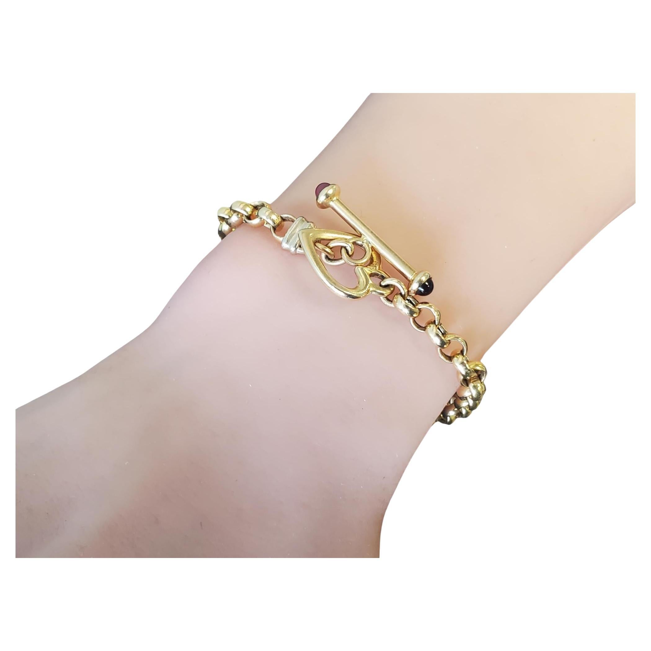 Estate 14k Toggle Bracelet Yellow Gold Link Chain with Heart Lock For Sale