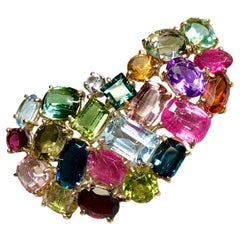 Estate 14K Tourmaline Aquamarine Peridot Cluster Brooch Pendant 20ctw +