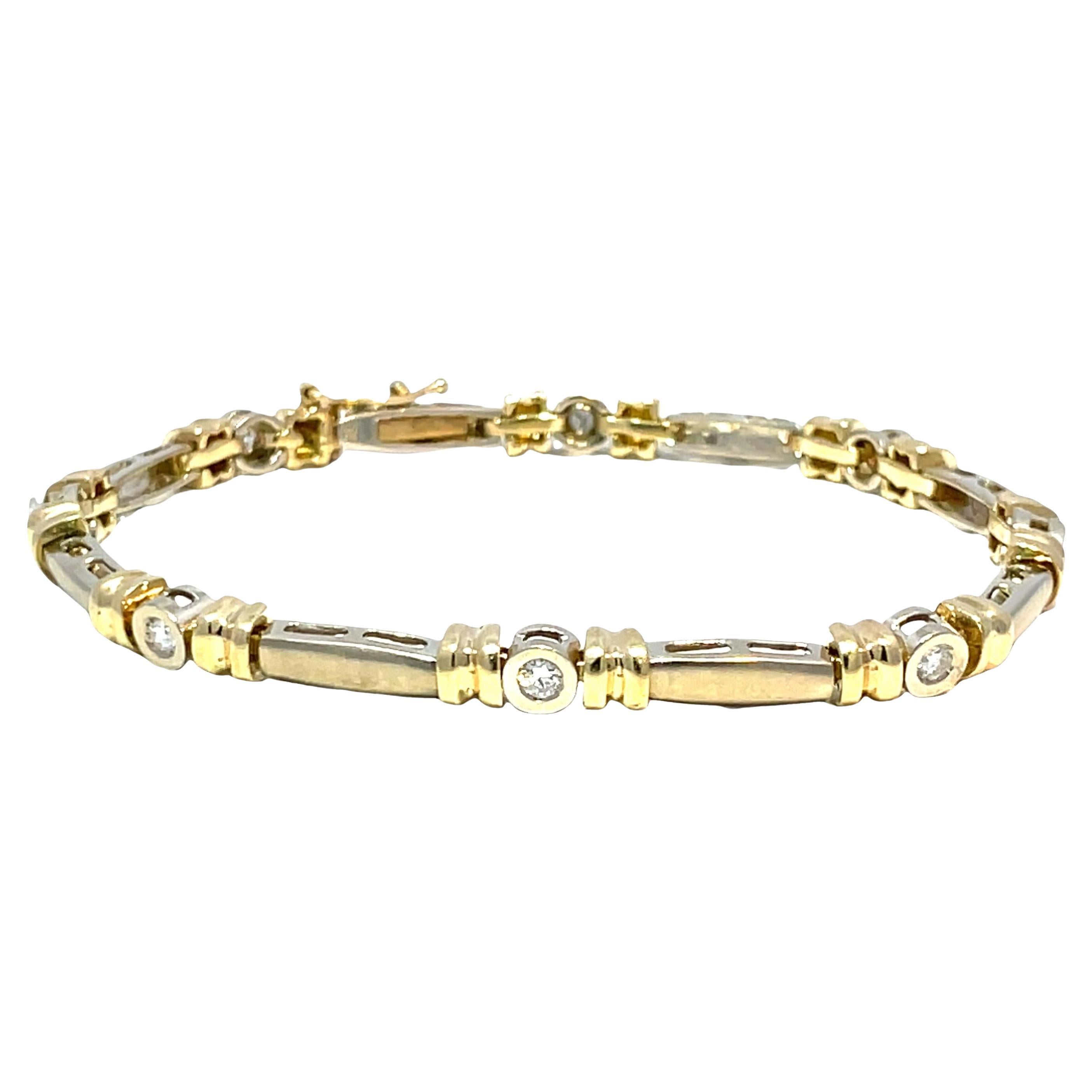 Estate 14K Two-Tone Gold Diamond Bracelet For Sale