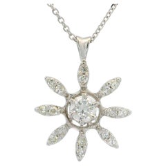Estate 14k White Gold 0.55ctw Diamond Snowflake Pendant W/ Adjustable Necklace