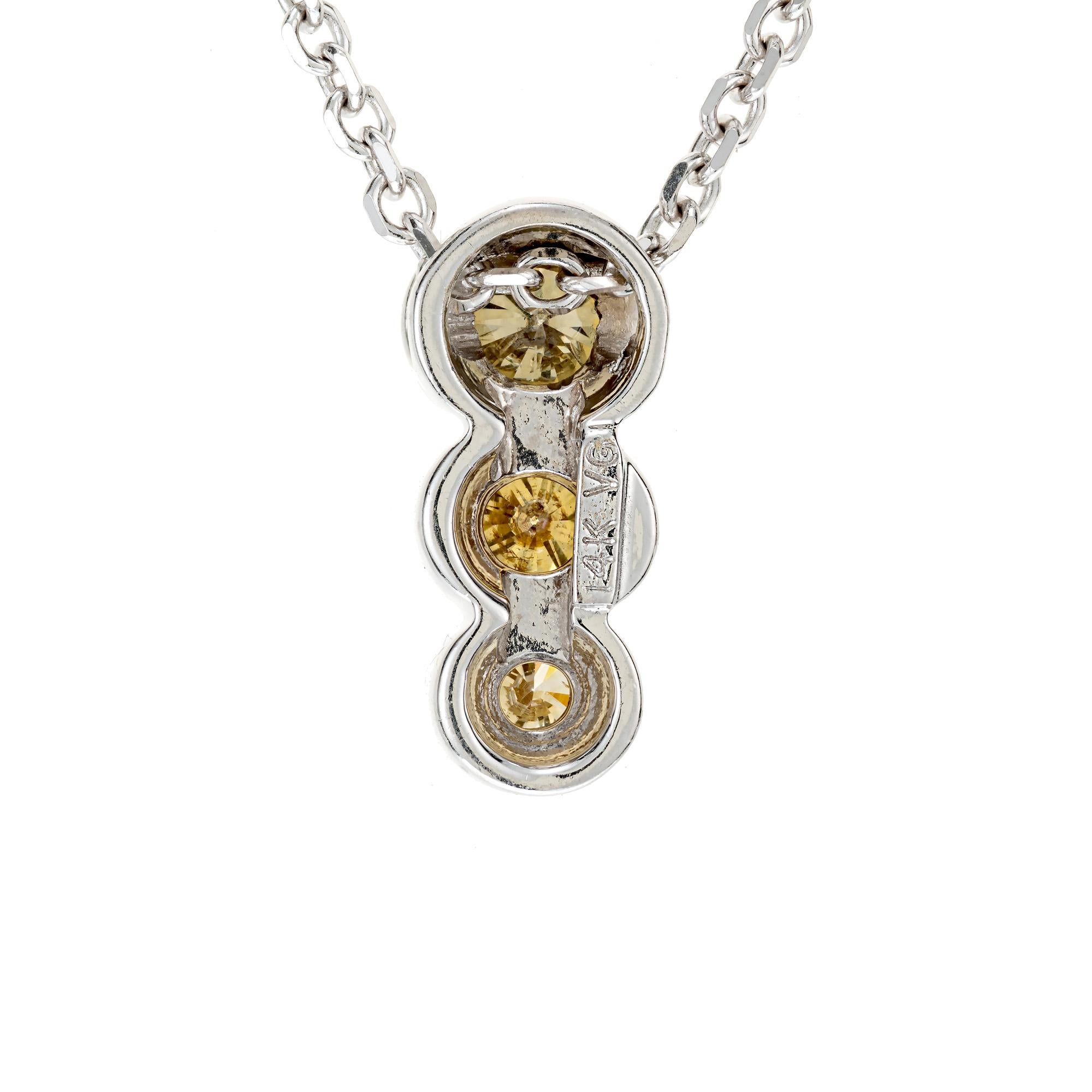 Estate 14k White Gold 3 Stone Natural Yellow Diamond Necklace Chain In Good Condition For Sale In Stamford, CT