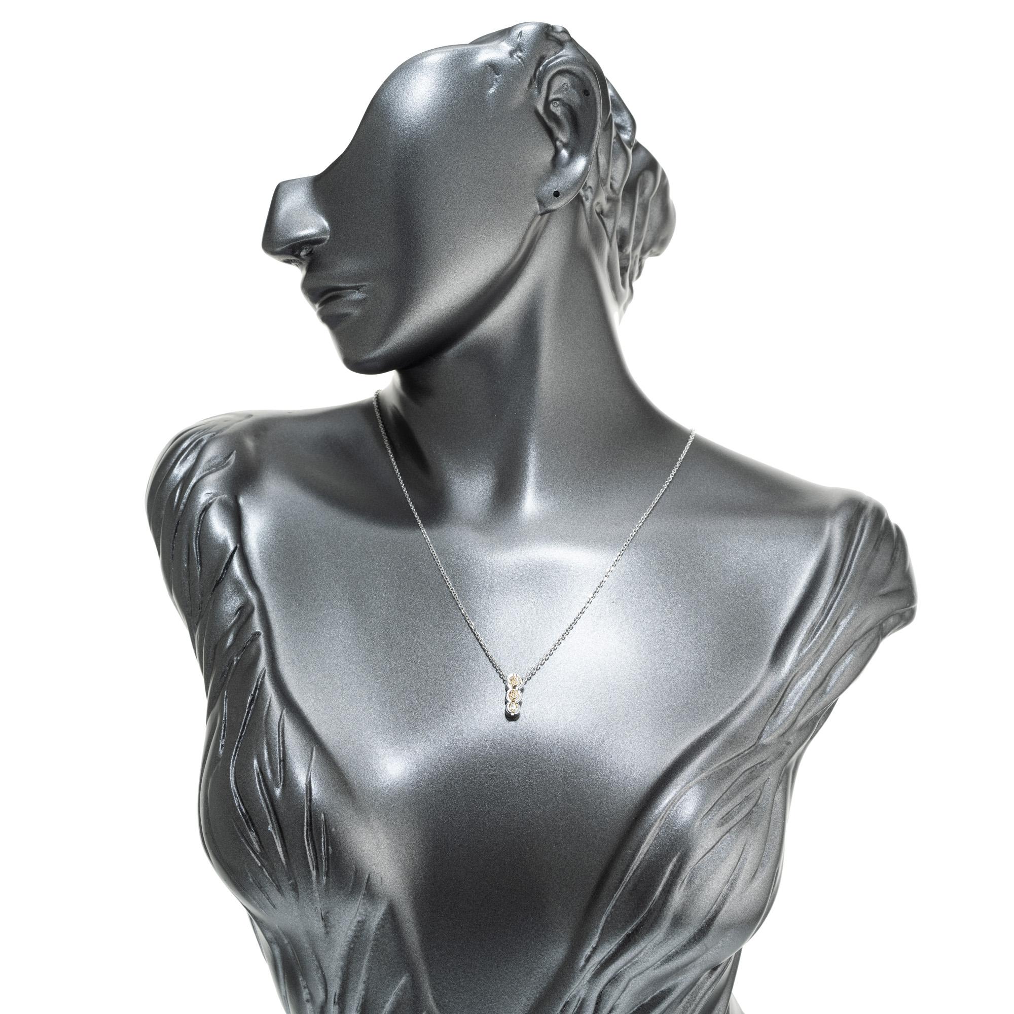 Estate 14k White Gold 3 Stone Natural Yellow Diamond Necklace Chain For Sale 1