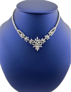 Estate 14k White Gold 7ct Round & Marquise Diamond Choker Necklace