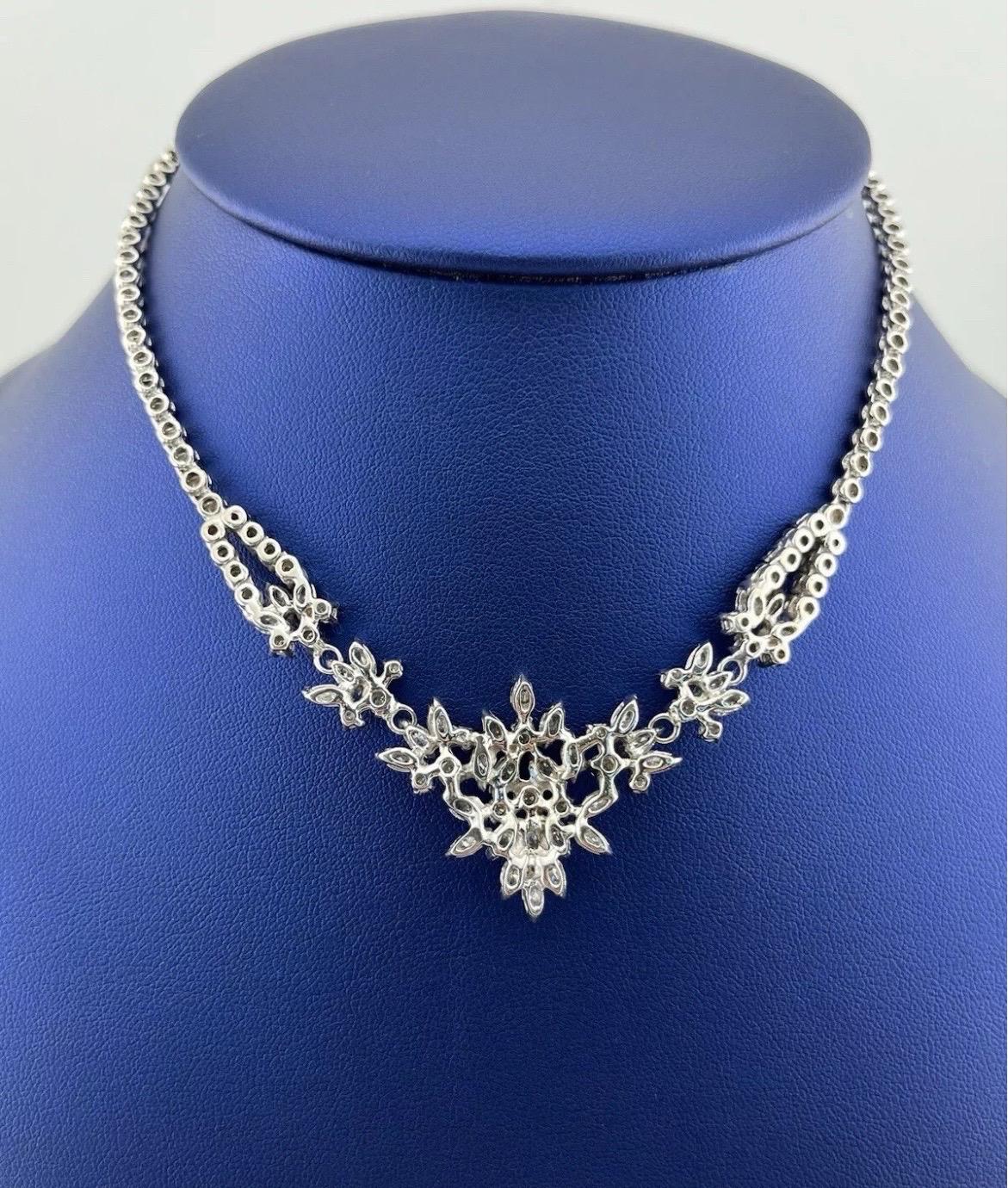 Women's Estate 14k White Gold 7ct Round & Marquise Diamond Choker Necklace For Sale