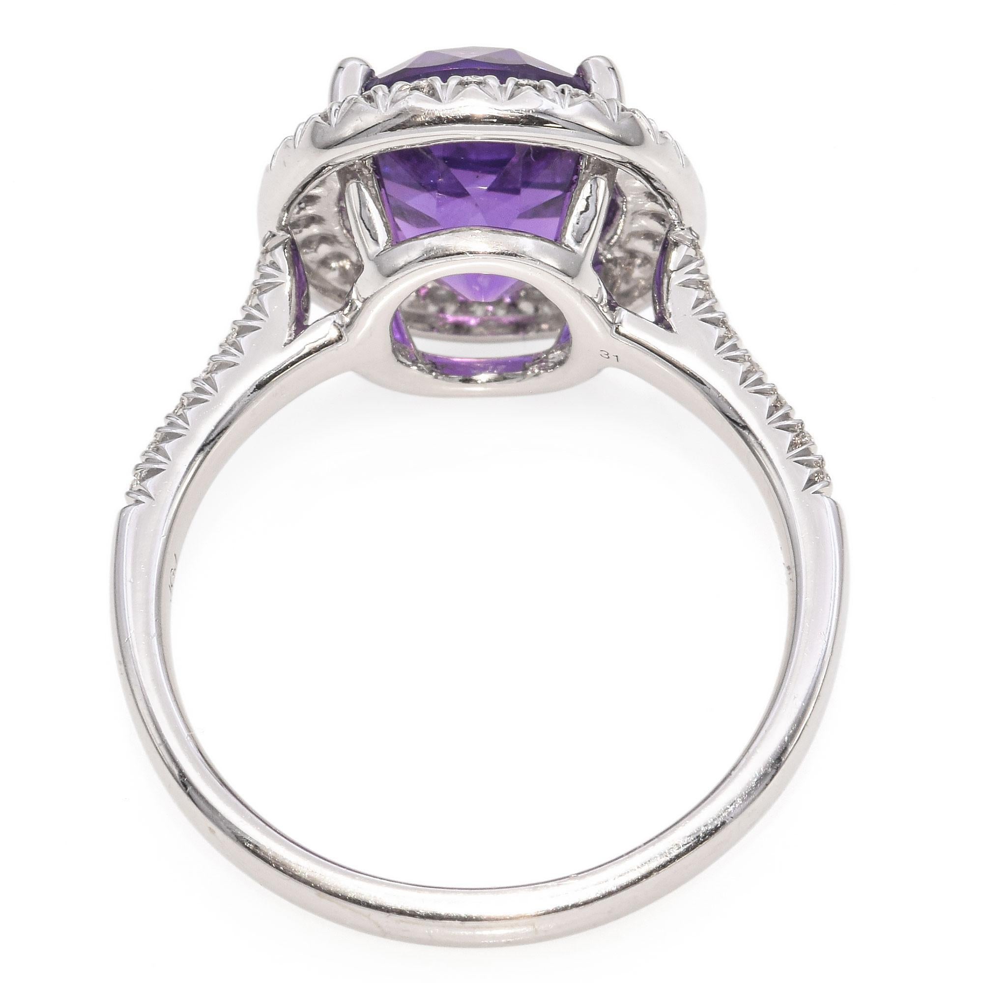 Oval Cut Estate 14k White Gold Amethyst With Diamond Halo Ring For Sale