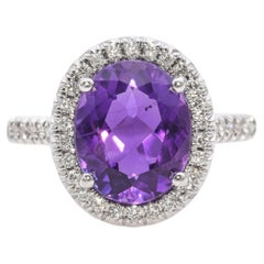 Estate 14k White Gold Amethyst With Diamond Halo Ring