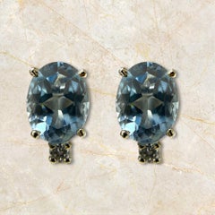 Clous d'oreilles de succession en or blanc 14 carats avec aigue-marine et diamants