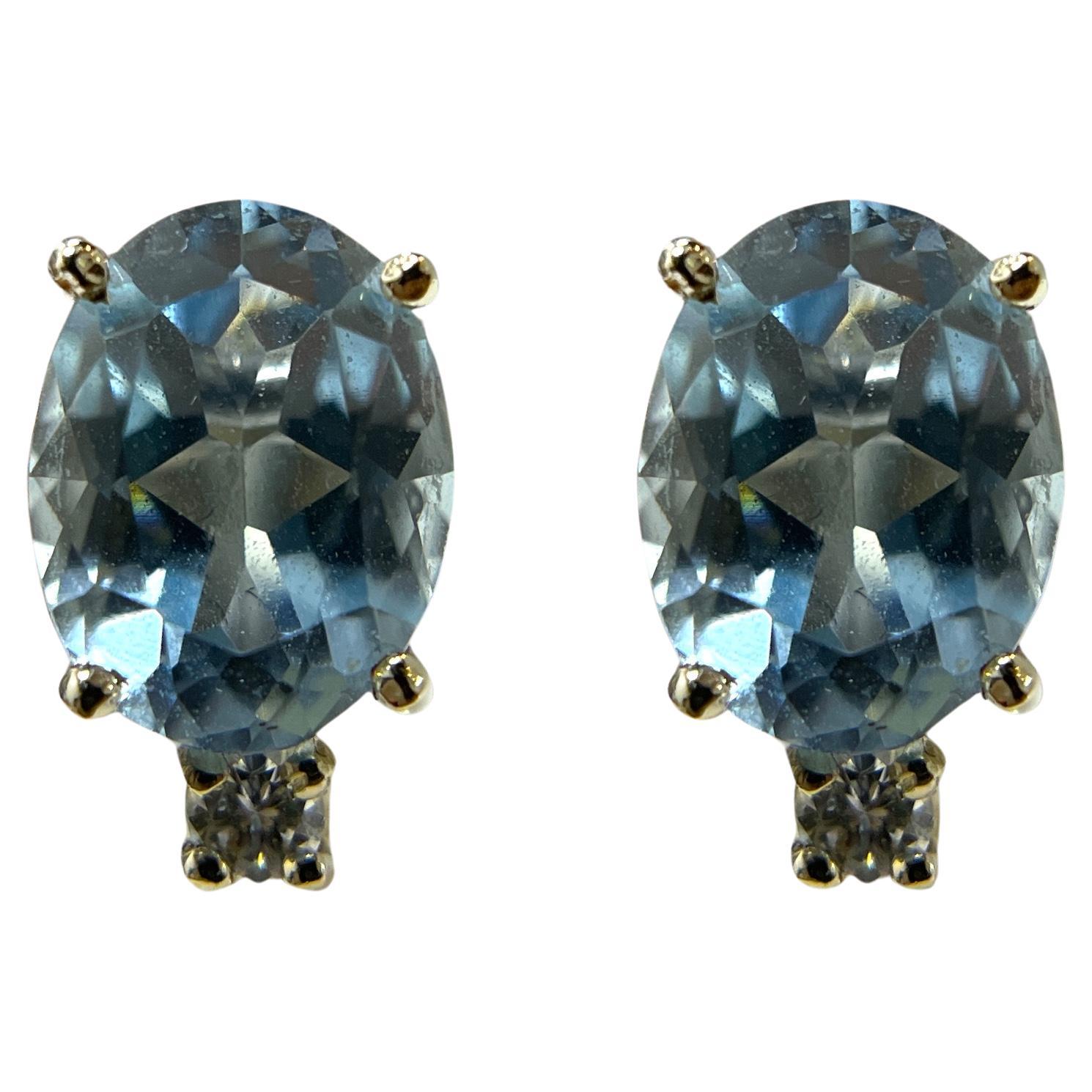 Estate 14K White Gold Aquamarine and Diamond stud Earrings