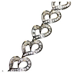 Pulsera Corazón Remolino Diamante Redondo Baguette Oro Blanco 14K Estate 6.50cttw 7"