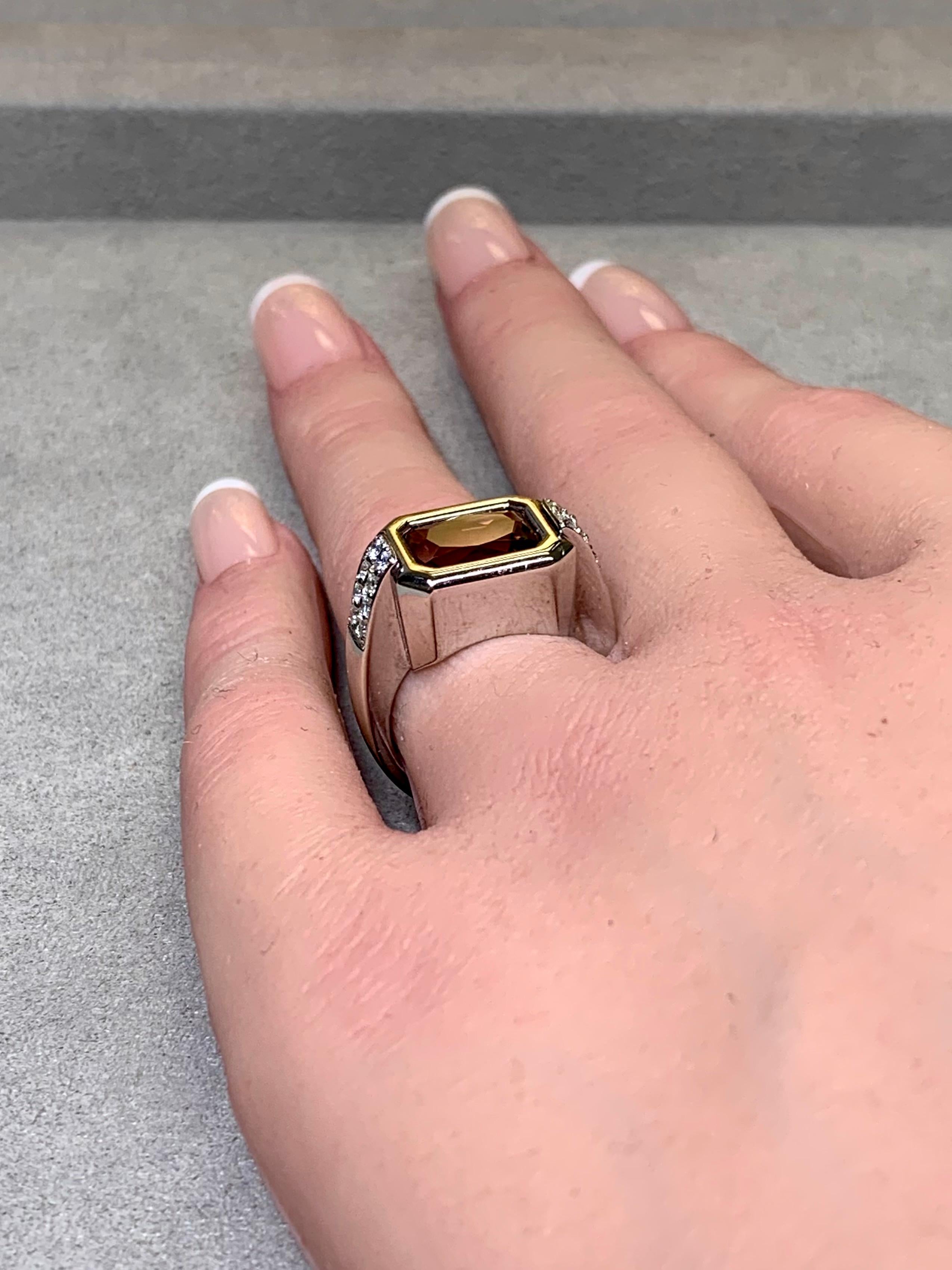 Estate 14K Weißgold Lünette Set Rosa  Turmalin abgeschrägte Kante Diamant Ring 6,5 im Angebot 5