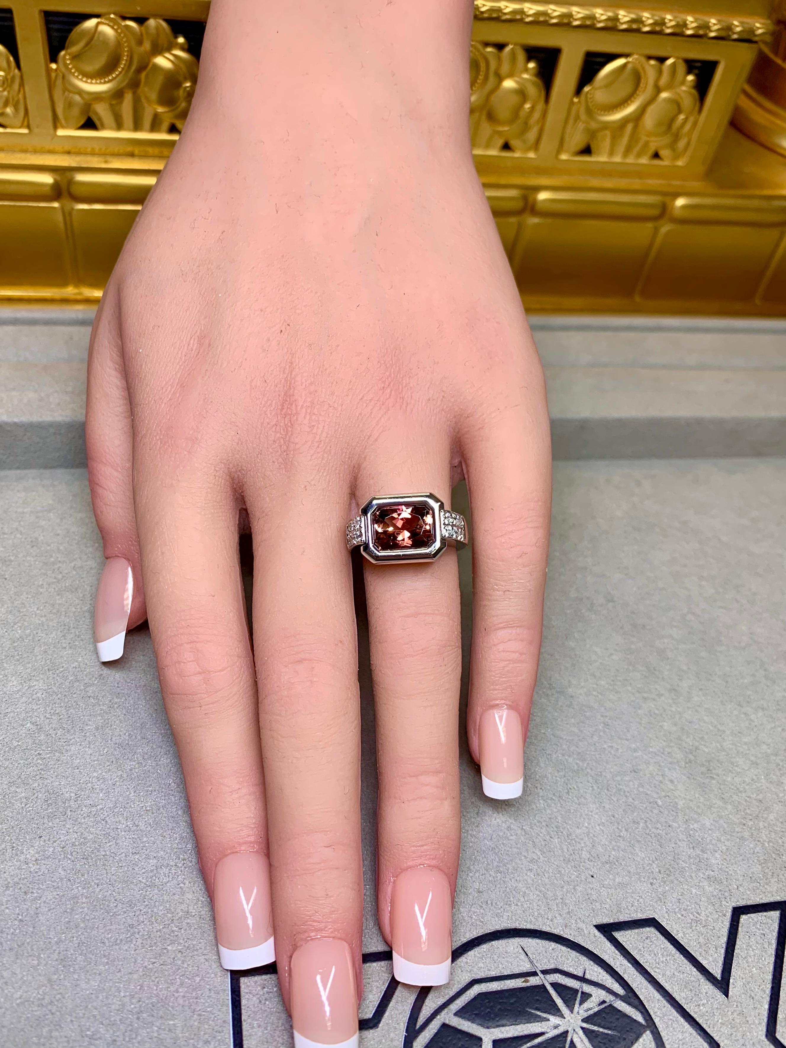 Estate 14K Weißgold Lünette Set Rosa  Turmalin abgeschrägte Kante Diamant Ring 6,5 im Angebot 6