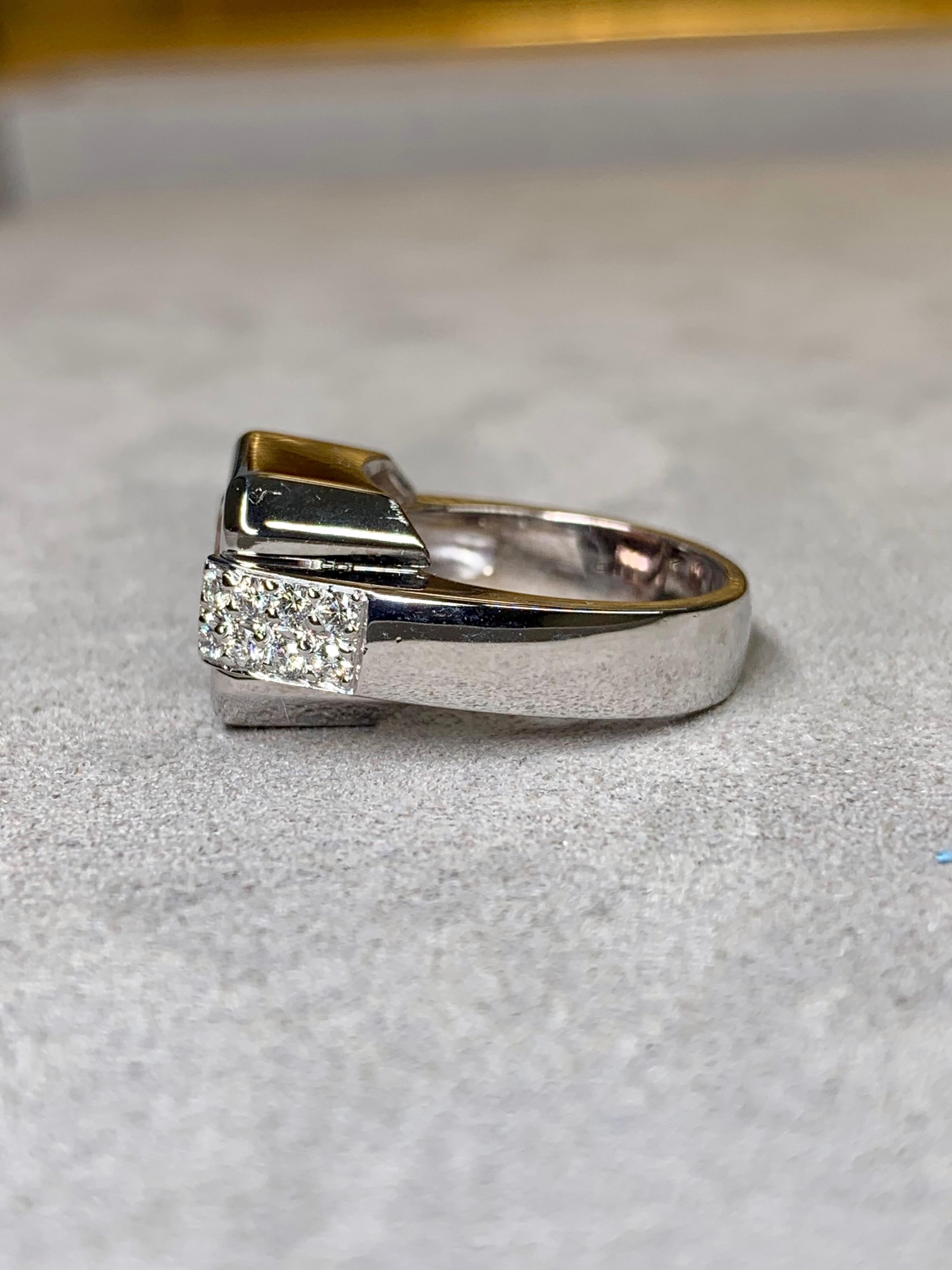 Estate 14K Weißgold Lünette Set Rosa  Turmalin abgeschrägte Kante Diamant Ring 6,5 (Zeitgenössisch) im Angebot