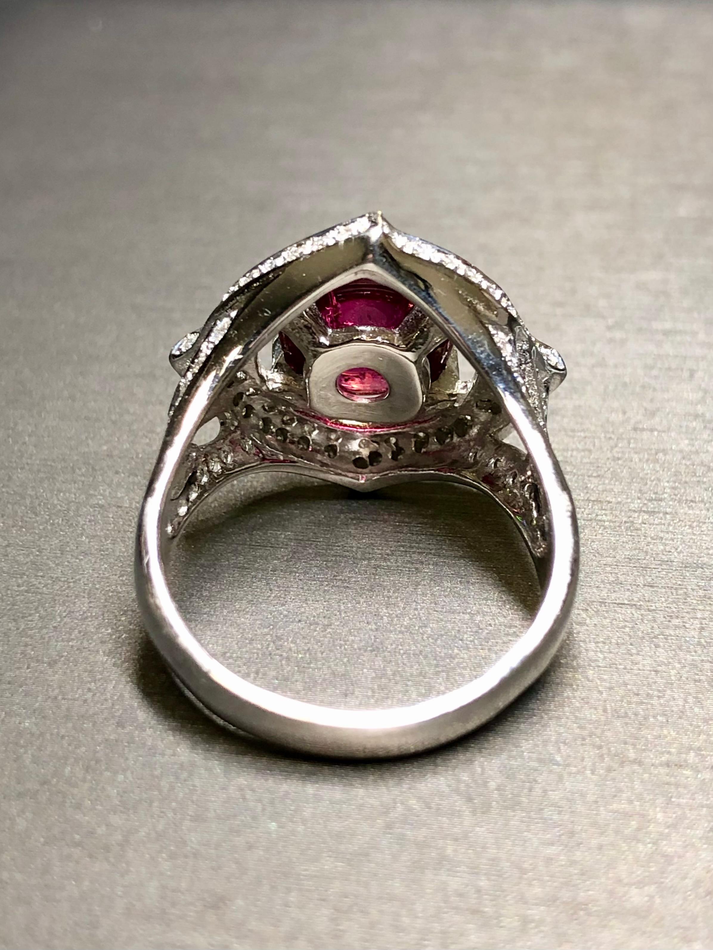 Estate 14K White Gold Cabochon Pink Tourmaline Diamond Cocktail Ring 7.80cttw For Sale 1