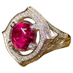 Nachlass 14K Weißgold Cabochon Rosa Turmalin Diamant Cocktail-Ring 7,80cttw