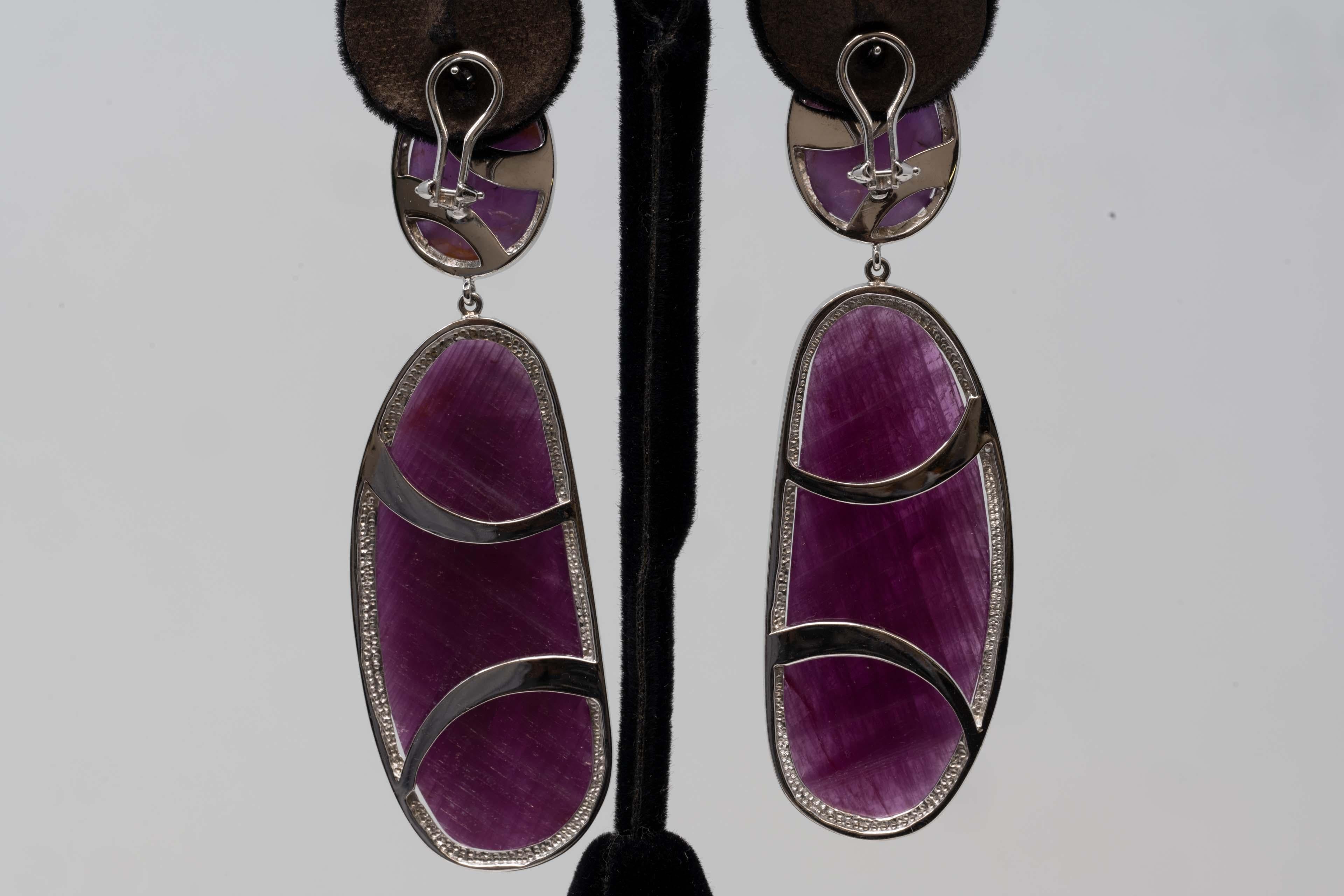 Estate 14k White Gold Diamond and Ruby Earrings In Good Condition For Sale In Montreal, QC