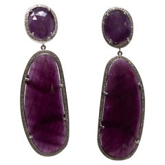 Boucles d'oreilles en or blanc 14k avec diamants et rubis de la collection Estate