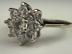 Estate 14K White Gold Diamond Flower Cluster Ring, Blue Fire