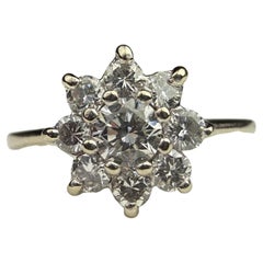 Estate 14K White Gold Diamond Flower Cluster Ring, Blue Fire