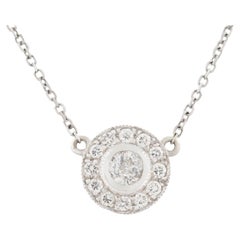 Estate Collier pendentif halo en or blanc 14k avec diamants