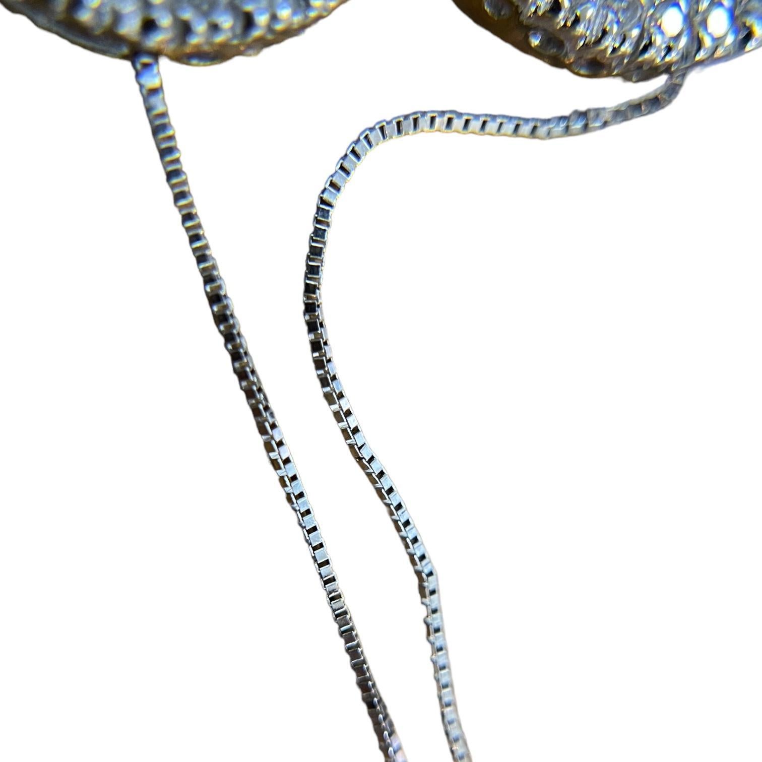 Round Cut Estate 14K White Gold Diamond Heart Pendant Necklace For Sale